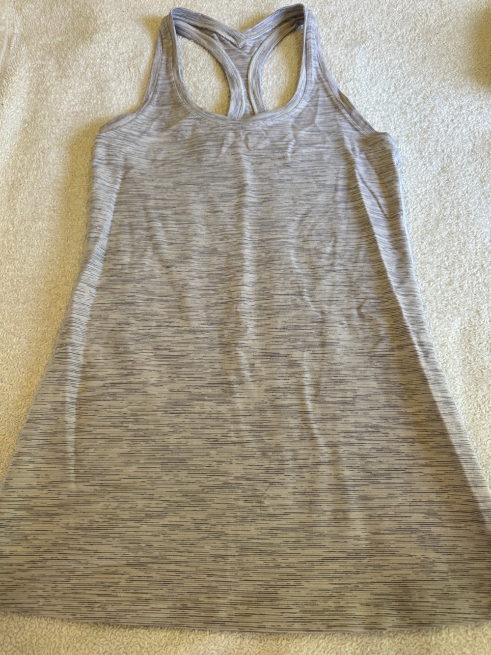 Heathered Gray / light purple strips Racerback Tank top size 4,6?